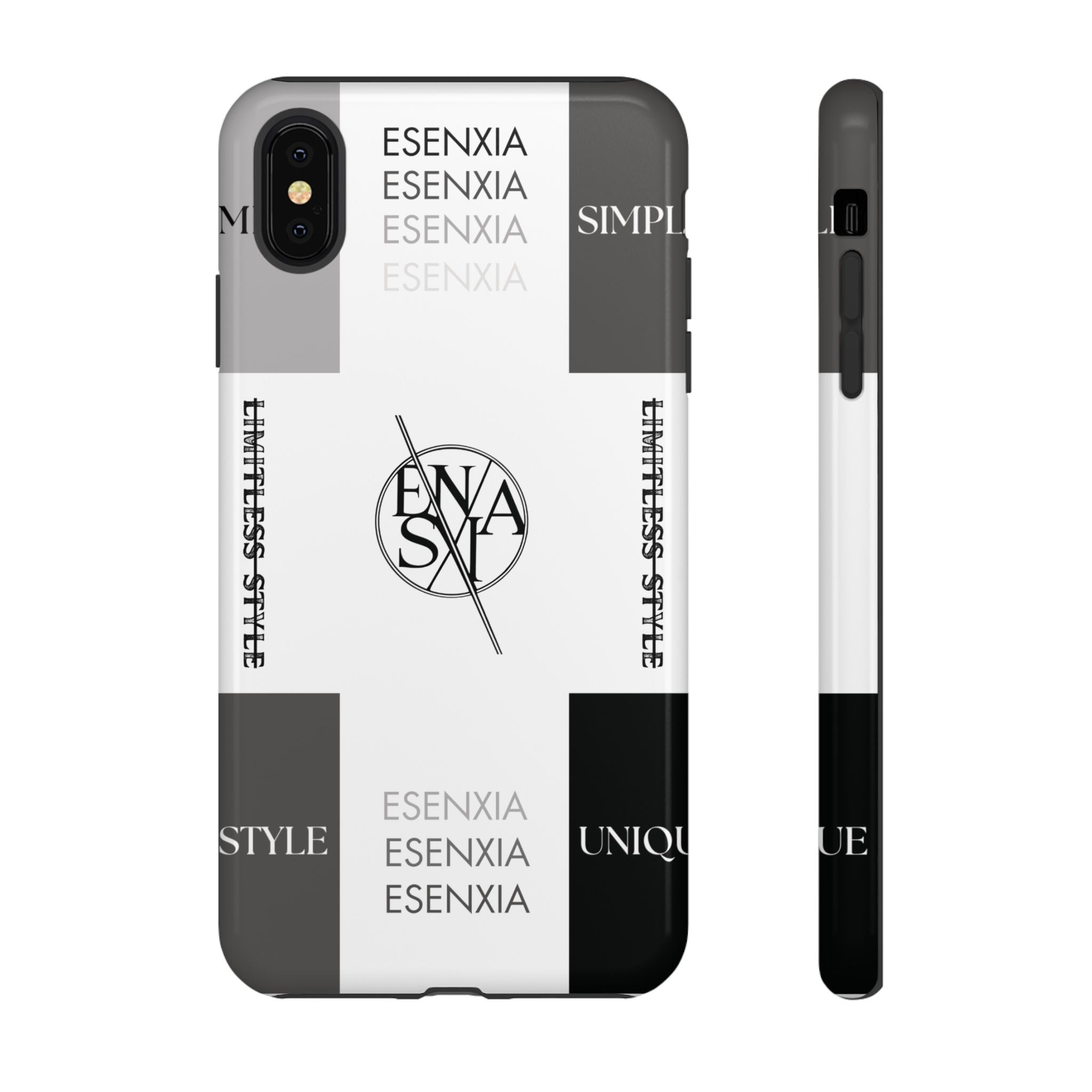 Gothic Monochrome Phone Case — 'ESENXIA' Logo Tough Case