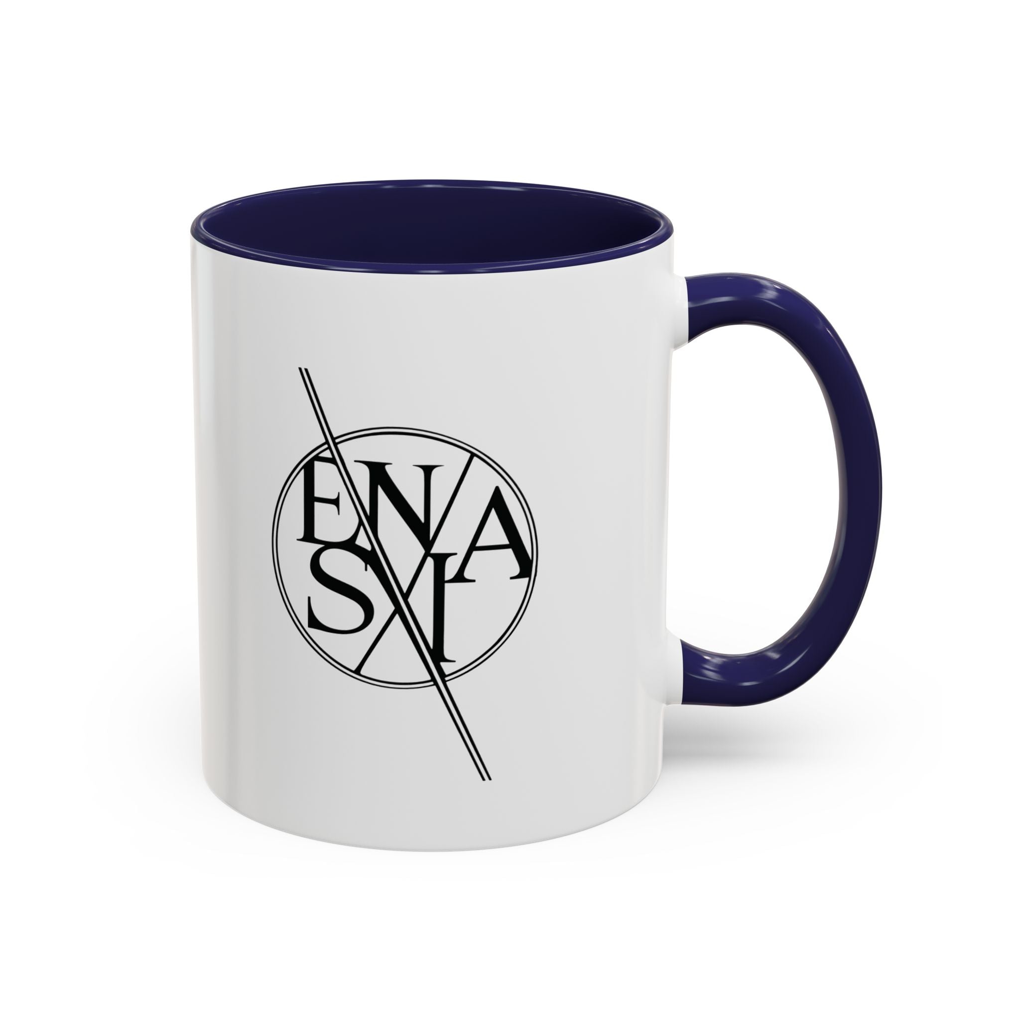 Accent Coffee Mug — Minimalist ENASL Logo Black-Handle Ceramic Mug (11/15oz)