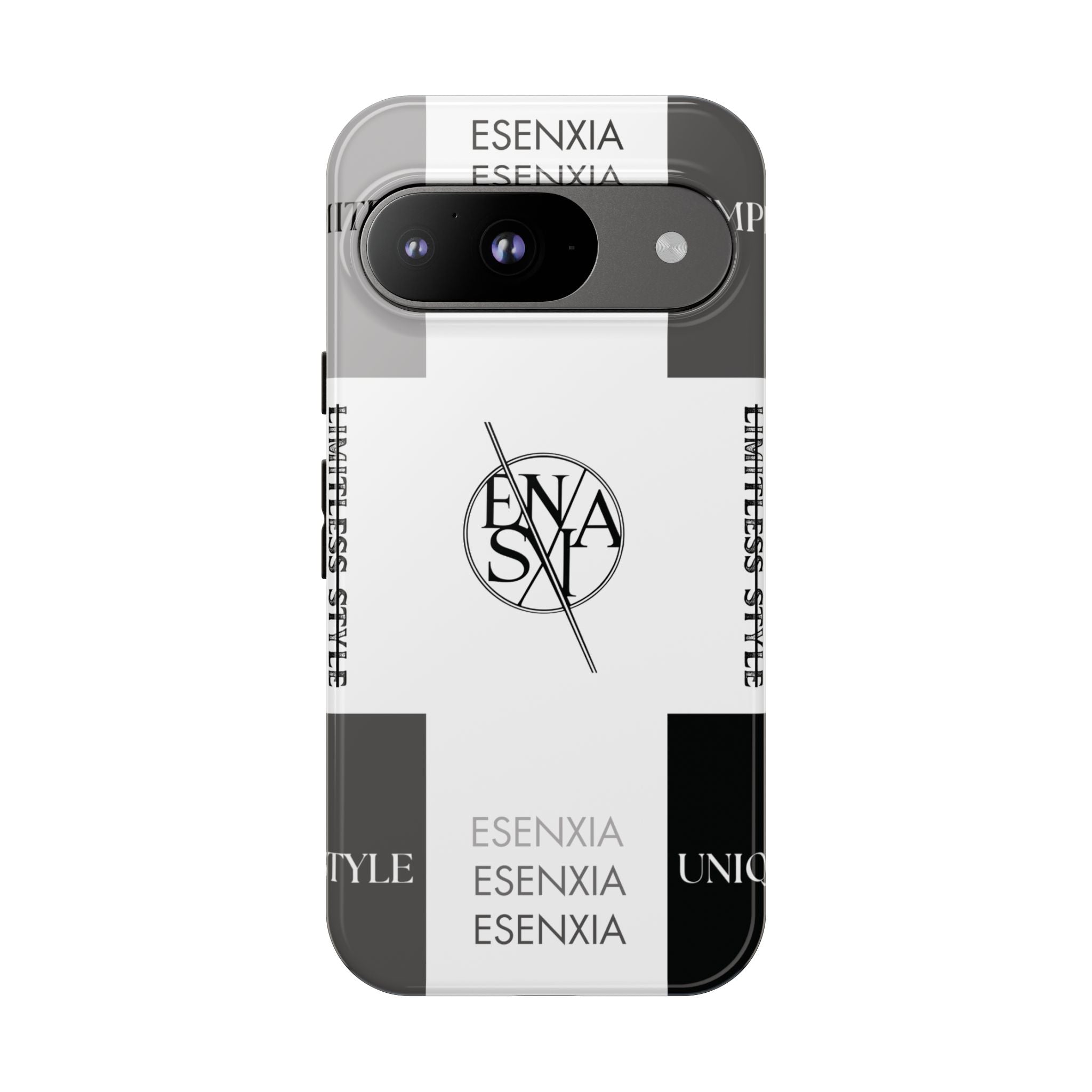 Gothic Monochrome Phone Case — 'ESENXIA' Logo Tough Case