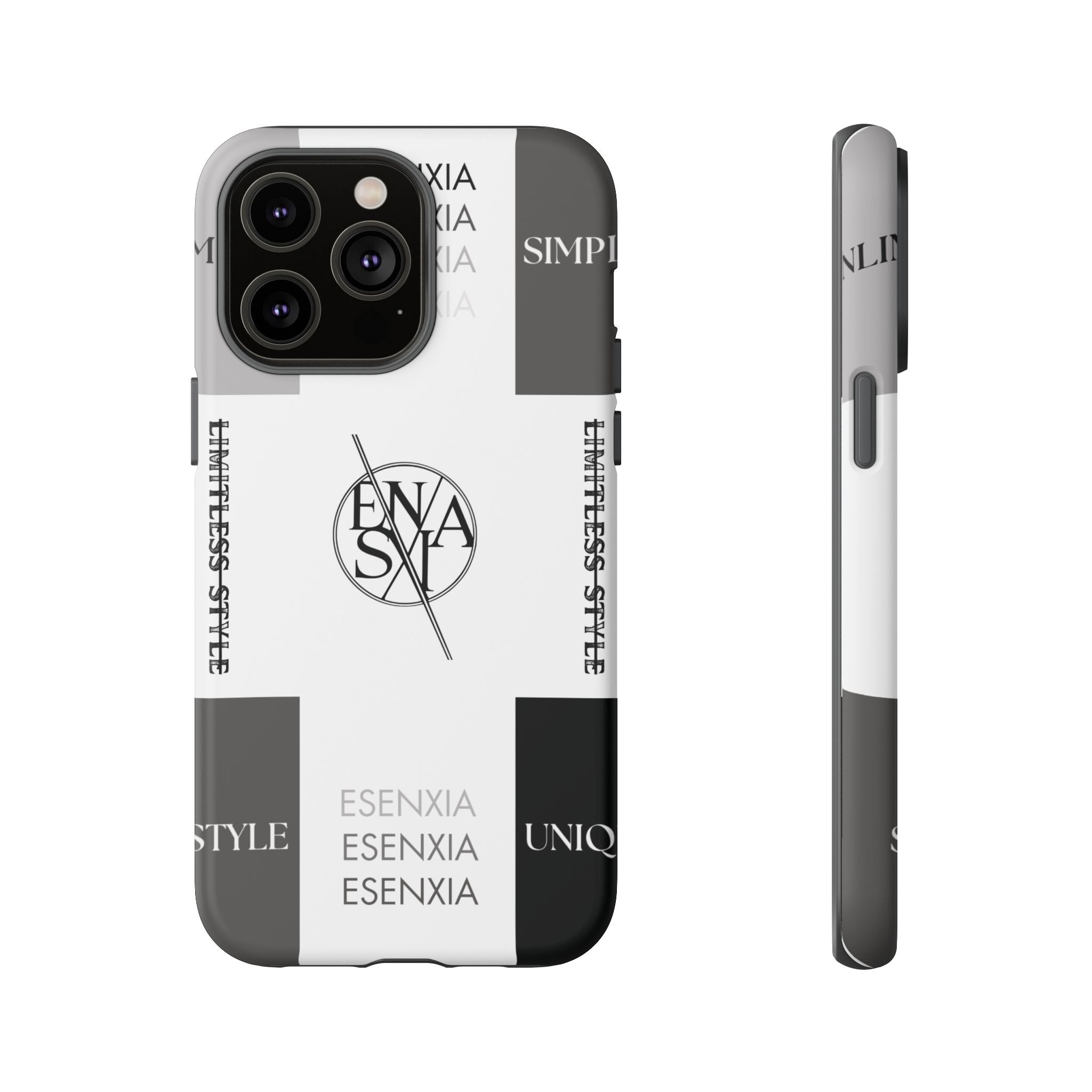 Gothic Monochrome Phone Case — 'ESENXIA' Logo Tough Case