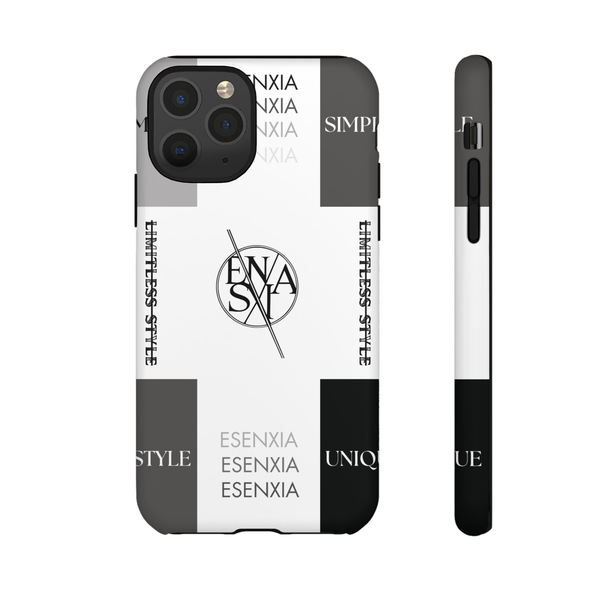 Gothic Monochrome Phone Case — 'ESENXIA' Logo Tough Case