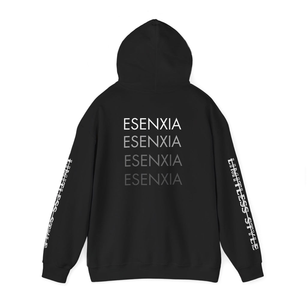 Esenxia Logo Hoodie — Minimalist Text Graphic Pullover with Sleeve Print