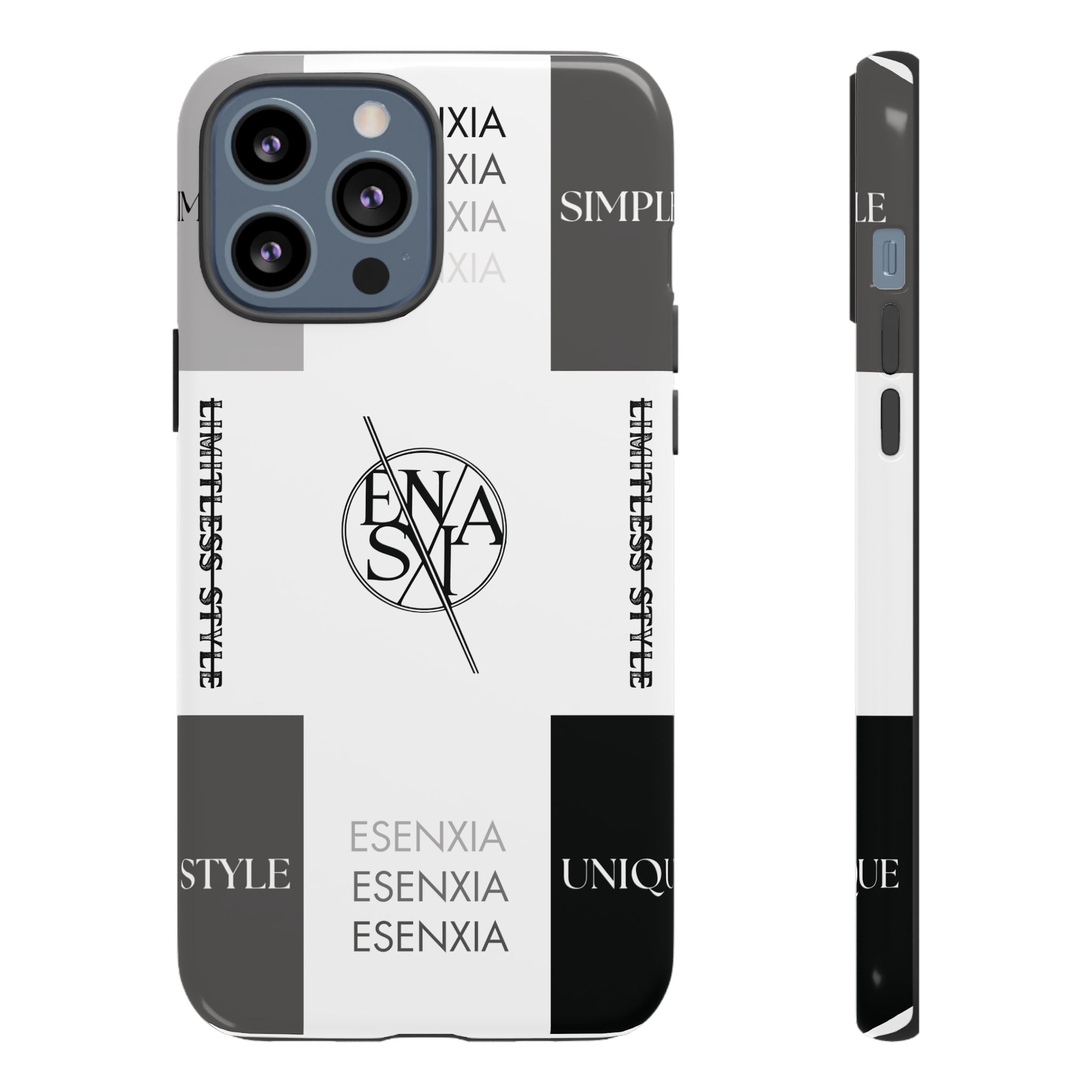Gothic Monochrome Phone Case — 'ESENXIA' Logo Tough Case