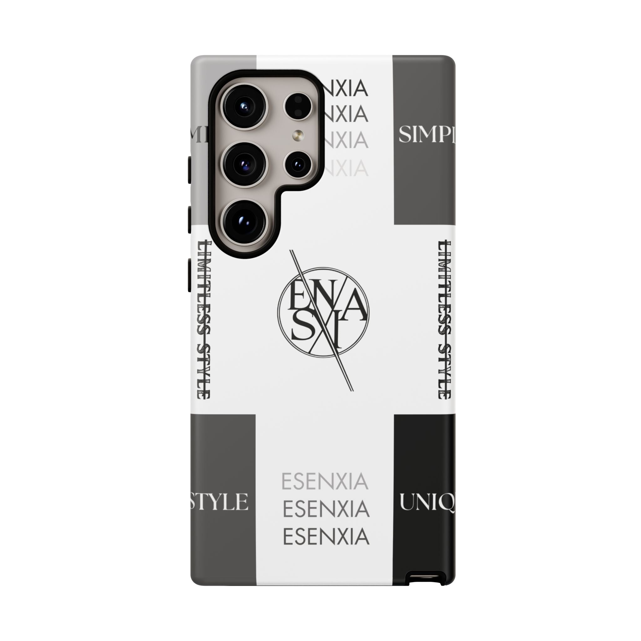 Gothic Monochrome Phone Case — 'ESENXIA' Logo Tough Case