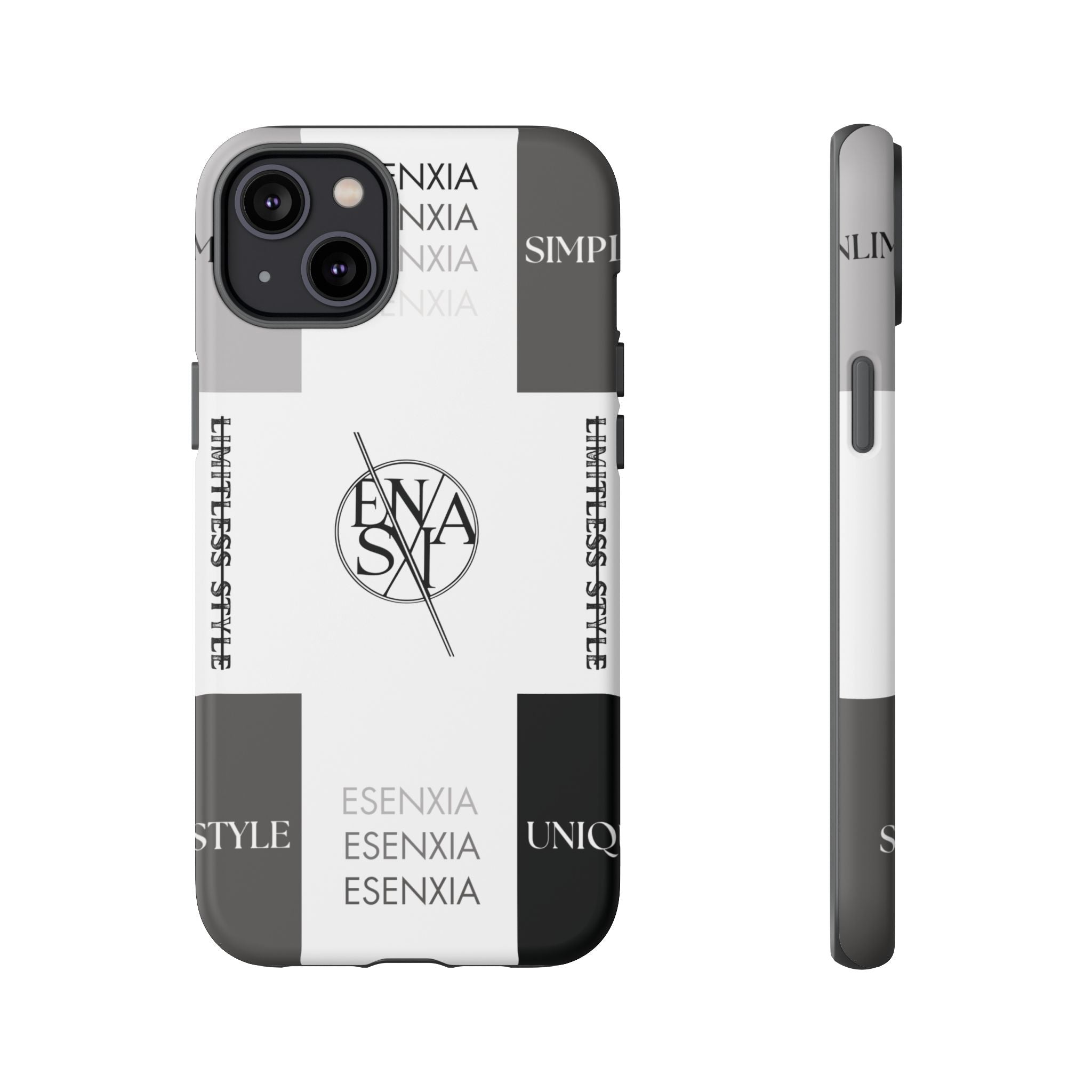 Gothic Monochrome Phone Case — 'ESENXIA' Logo Tough Case