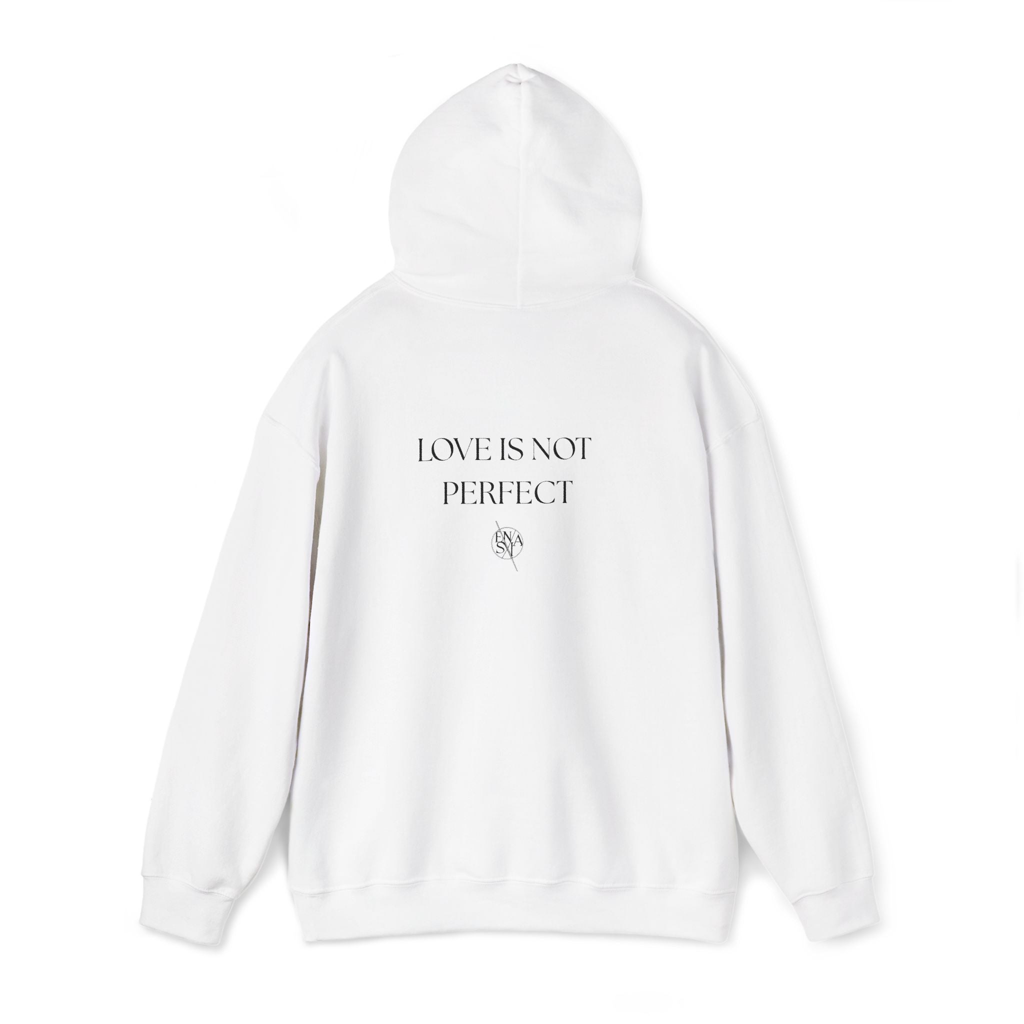 Hoodie — Minimal Heart ‘Love Is Not Perfect’ Back Print