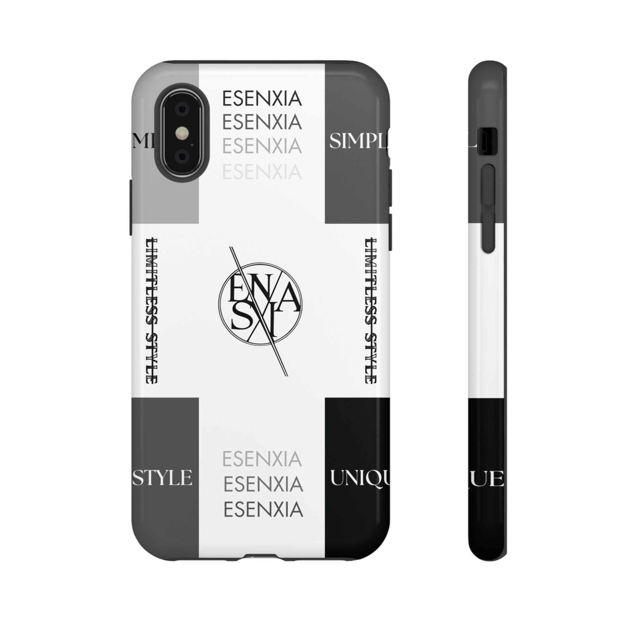 Gothic Monochrome Phone Case — 'ESENXIA' Logo Tough Case