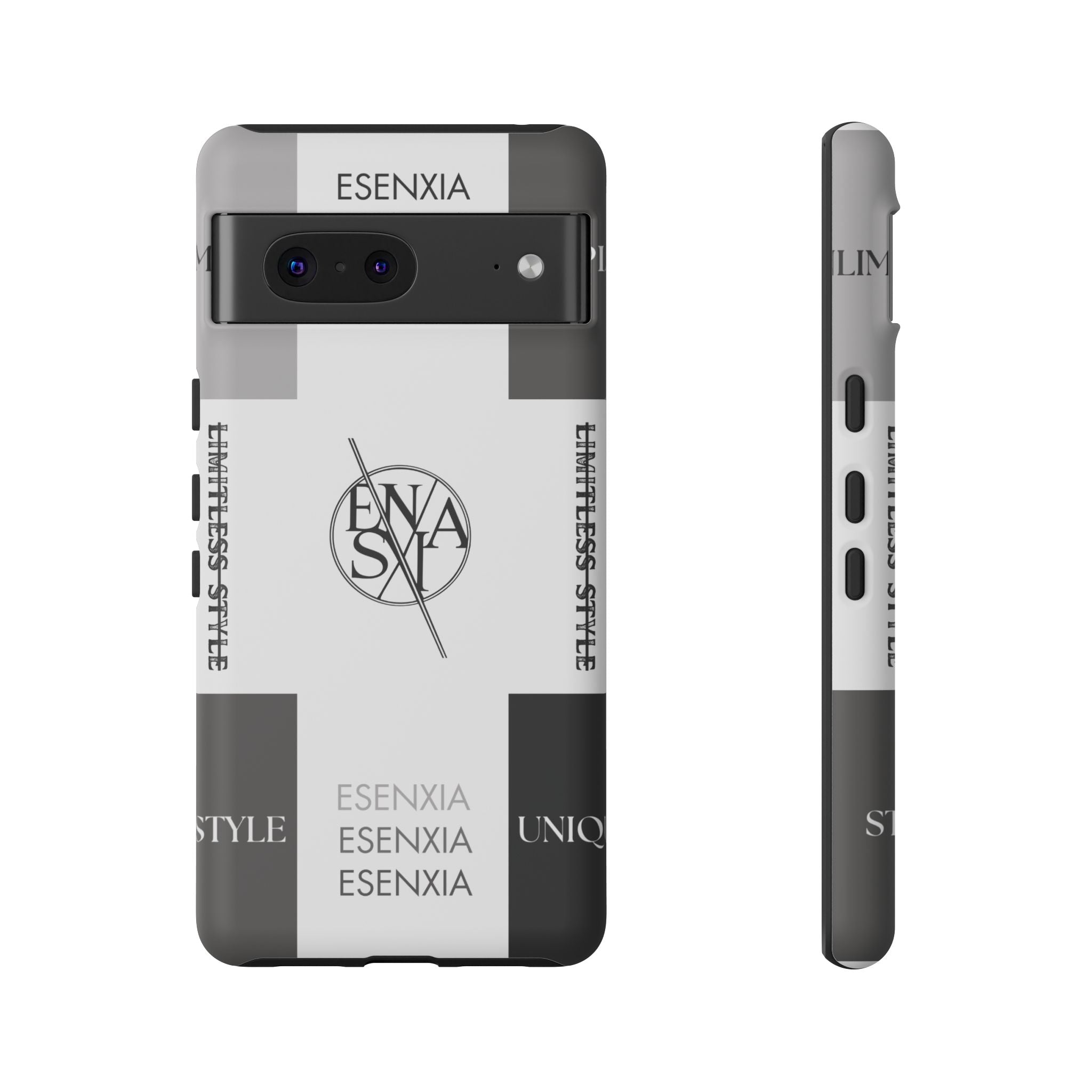 Gothic Monochrome Phone Case — 'ESENXIA' Logo Tough Case