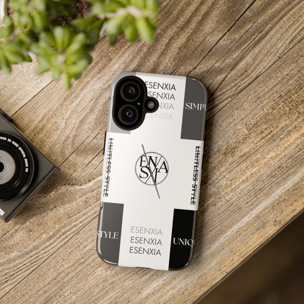 Gothic Monochrome Phone Case — 'ESENXIA' Logo Tough Case
