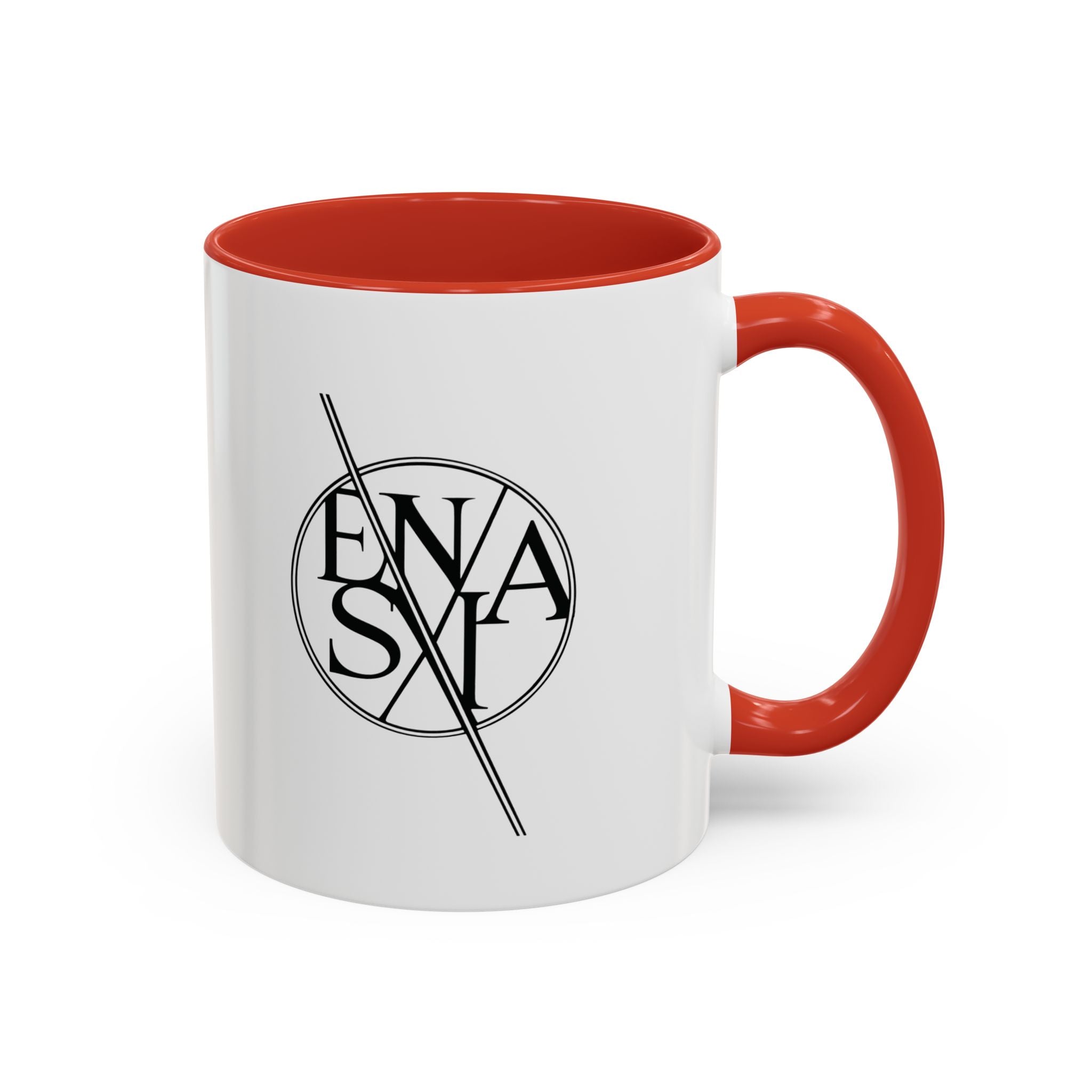 Accent Coffee Mug — Minimalist ENASL Logo Black-Handle Ceramic Mug (11/15oz)