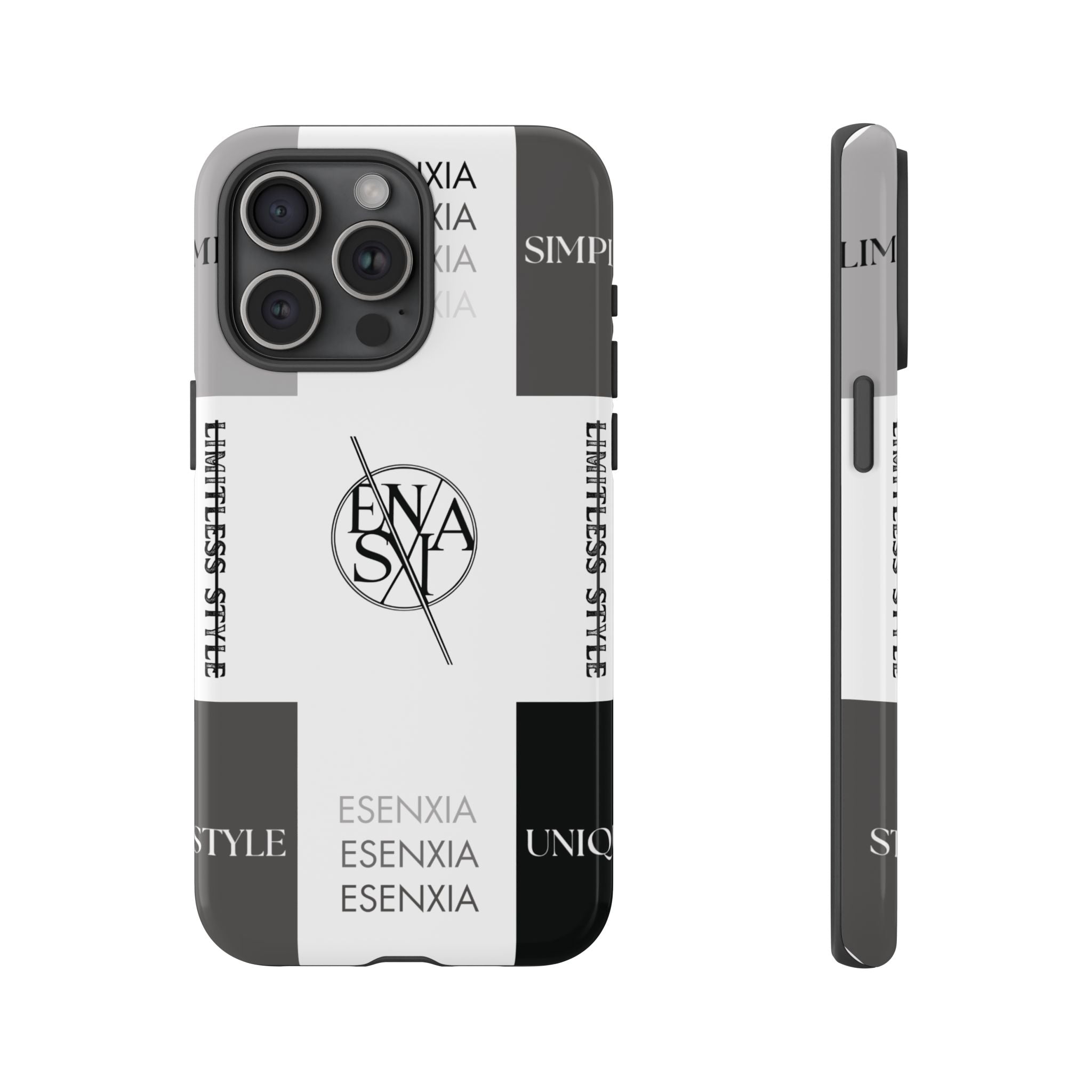 Gothic Monochrome Phone Case — 'ESENXIA' Logo Tough Case