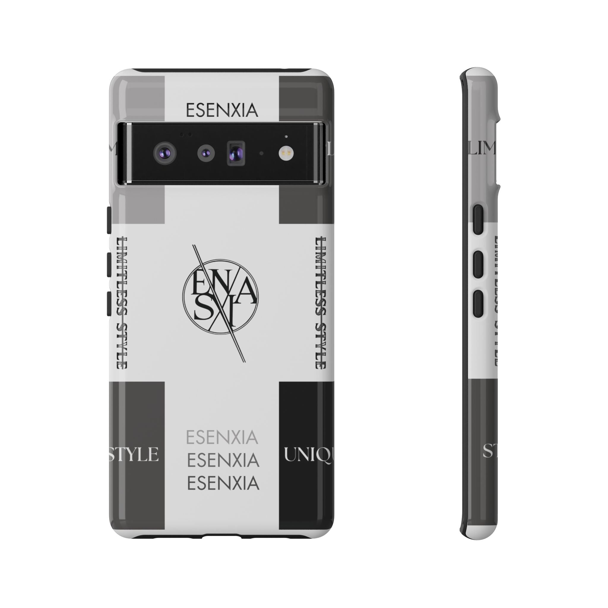 Gothic Monochrome Phone Case — 'ESENXIA' Logo Tough Case
