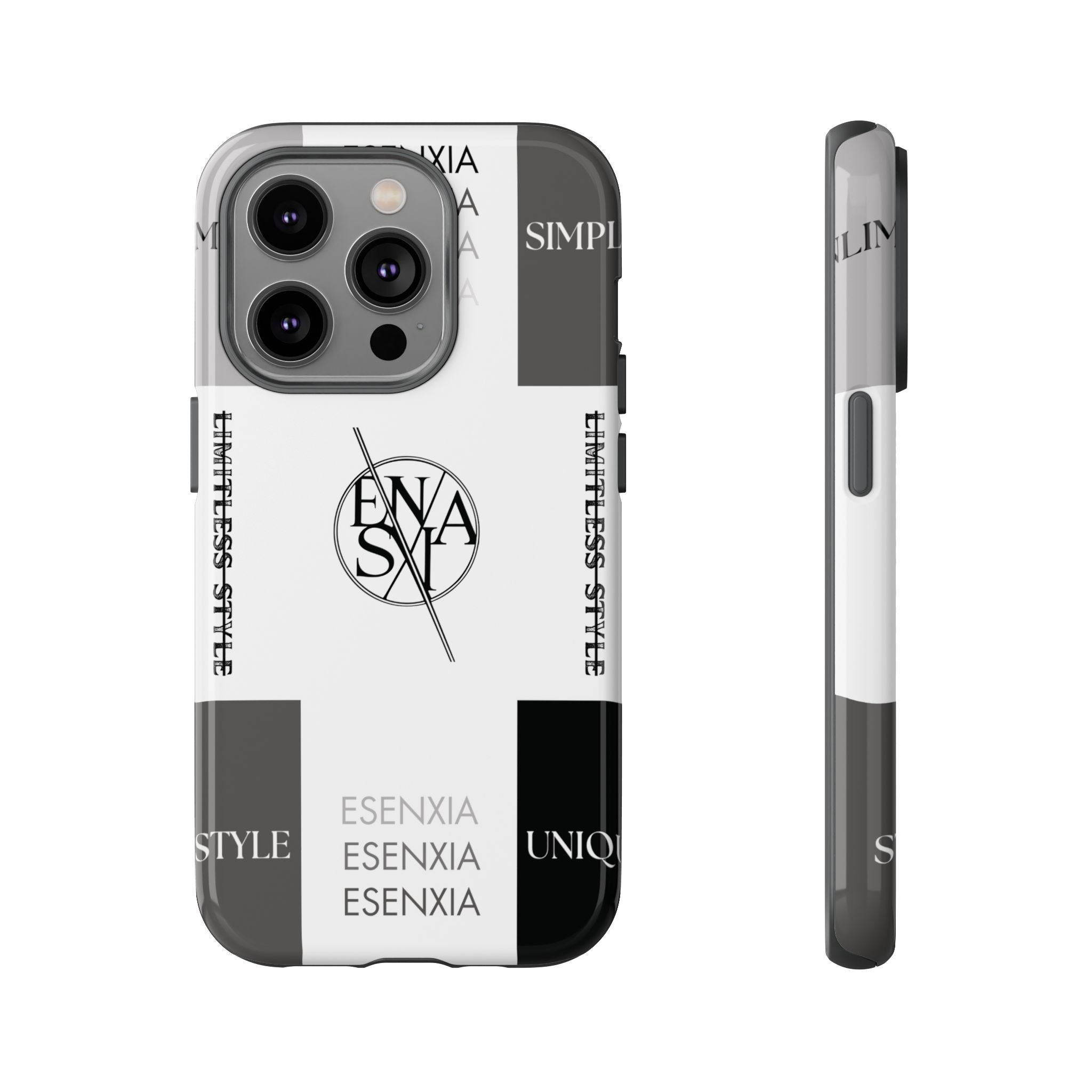 Gothic Monochrome Phone Case — 'ESENXIA' Logo Tough Case