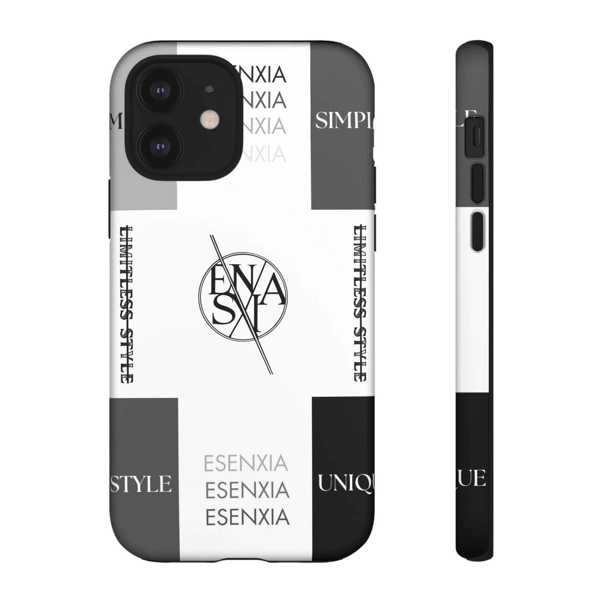 Gothic Monochrome Phone Case — 'ESENXIA' Logo Tough Case