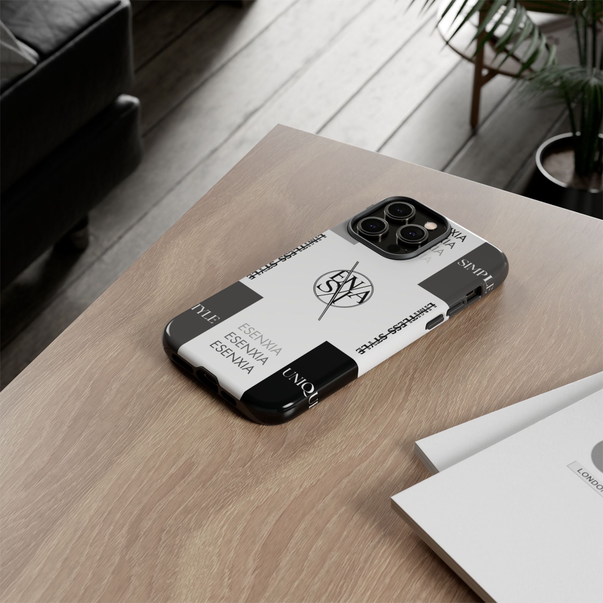 Gothic Monochrome Phone Case — 'ESENXIA' Logo Tough Case