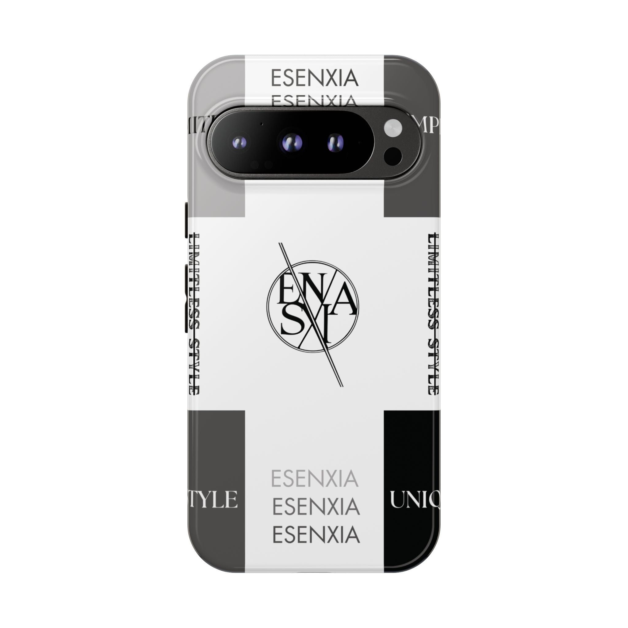 Gothic Monochrome Phone Case — 'ESENXIA' Logo Tough Case