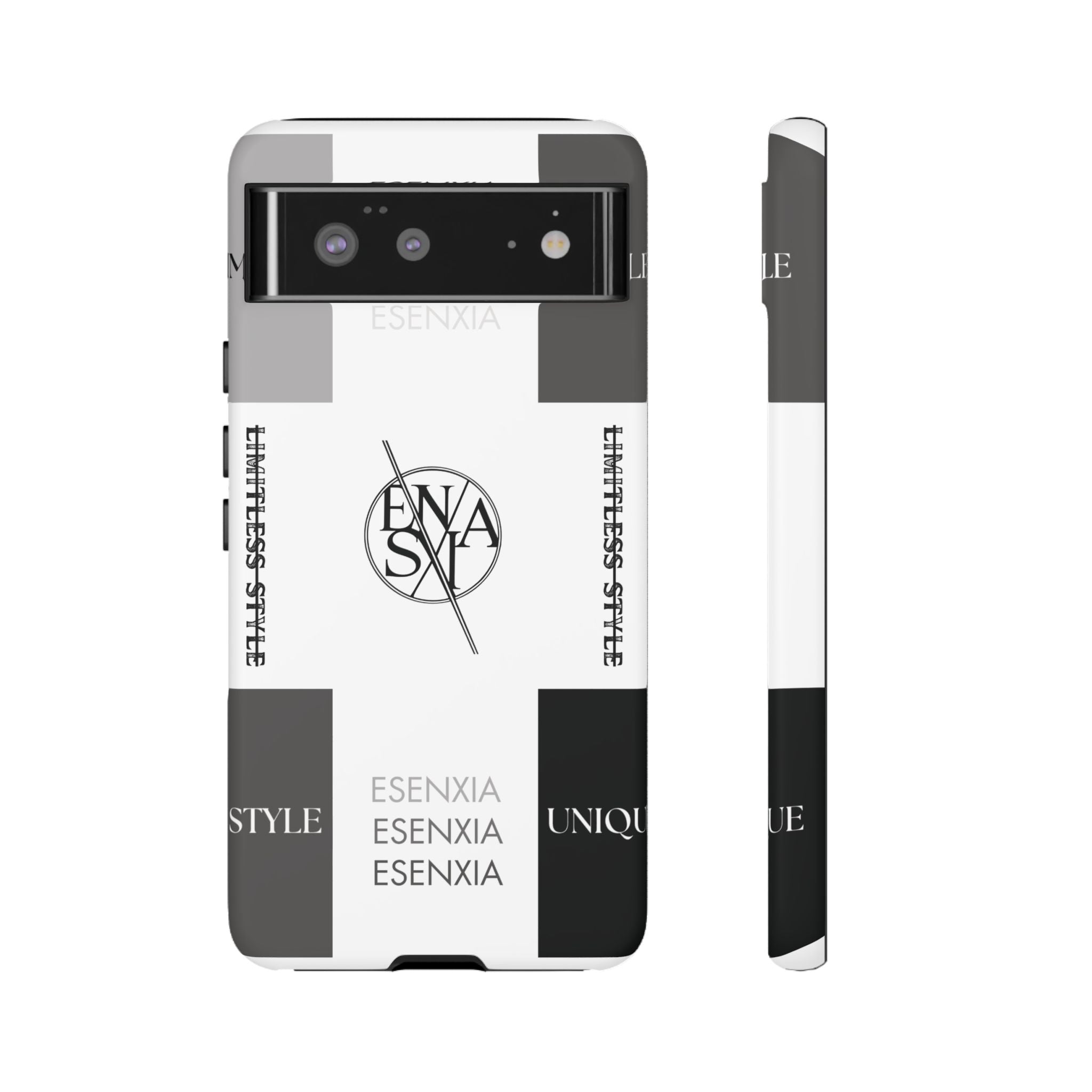 Gothic Monochrome Phone Case — 'ESENXIA' Logo Tough Case