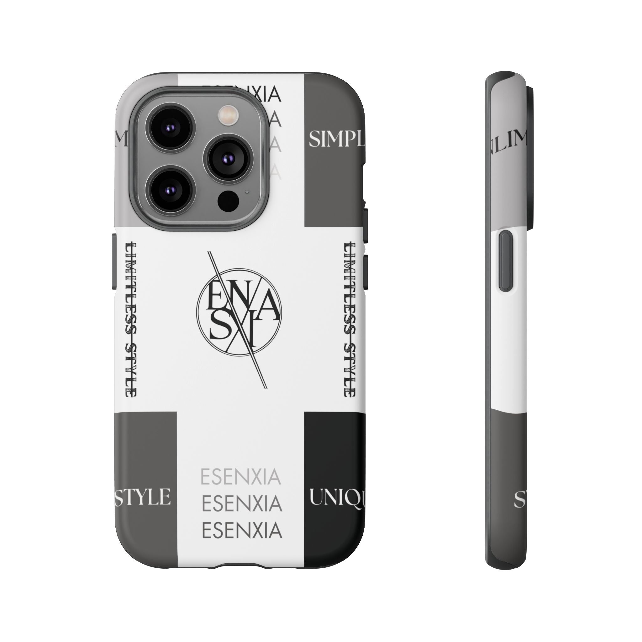 Gothic Monochrome Phone Case — 'ESENXIA' Logo Tough Case