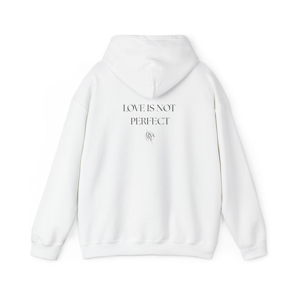 Hoodie — Minimal Heart ‘Love Is Not Perfect’ Back Print