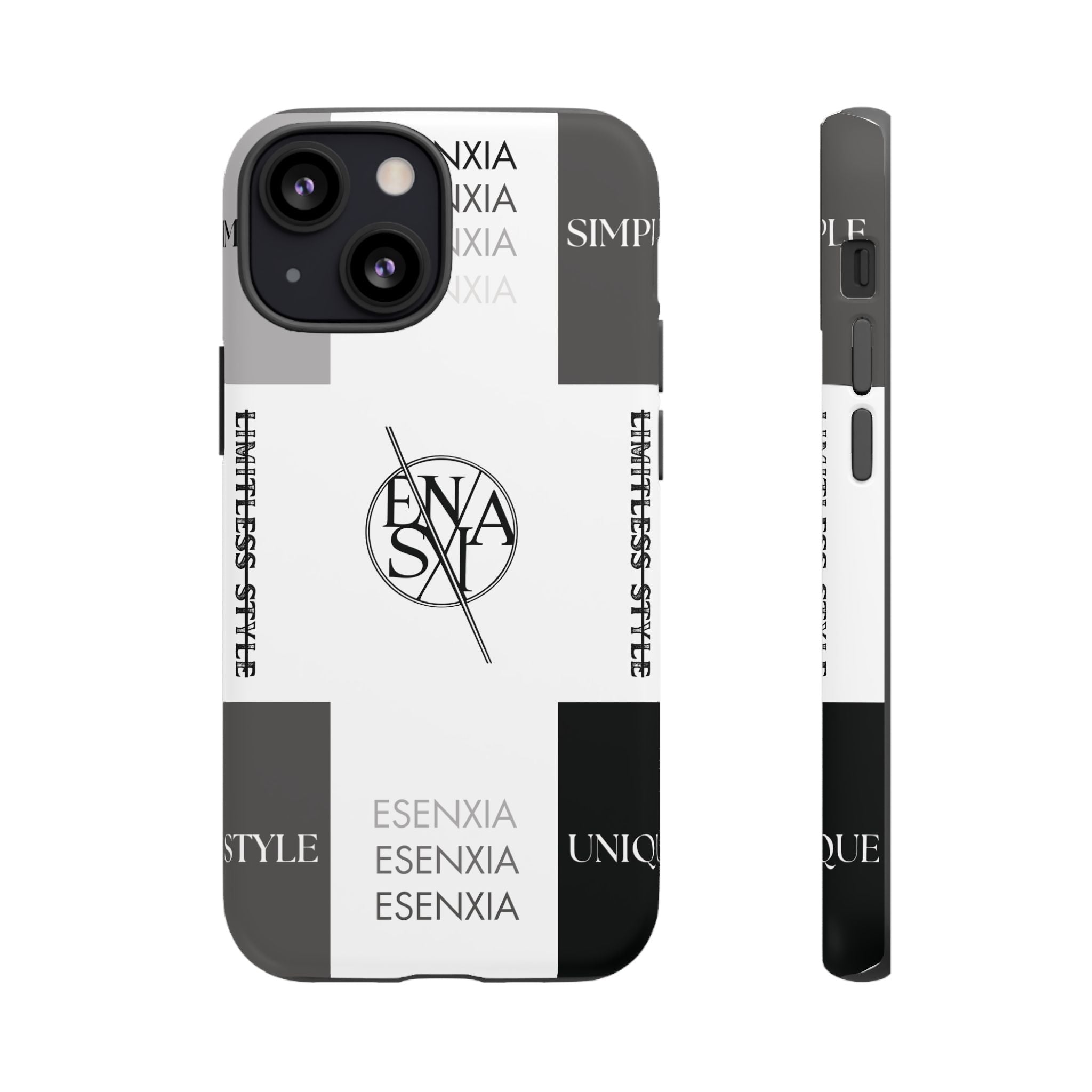 Gothic Monochrome Phone Case — 'ESENXIA' Logo Tough Case