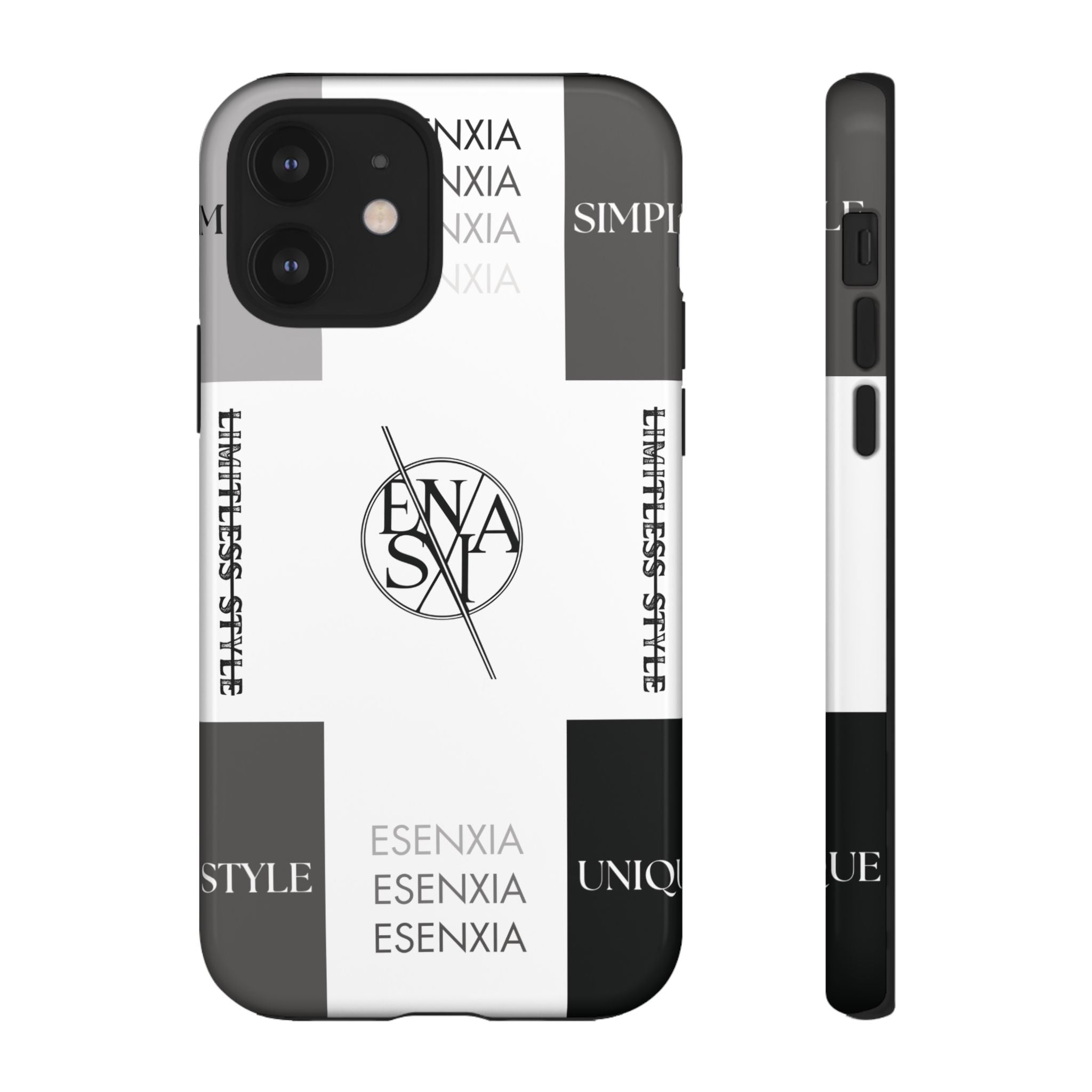 Gothic Monochrome Phone Case — 'ESENXIA' Logo Tough Case