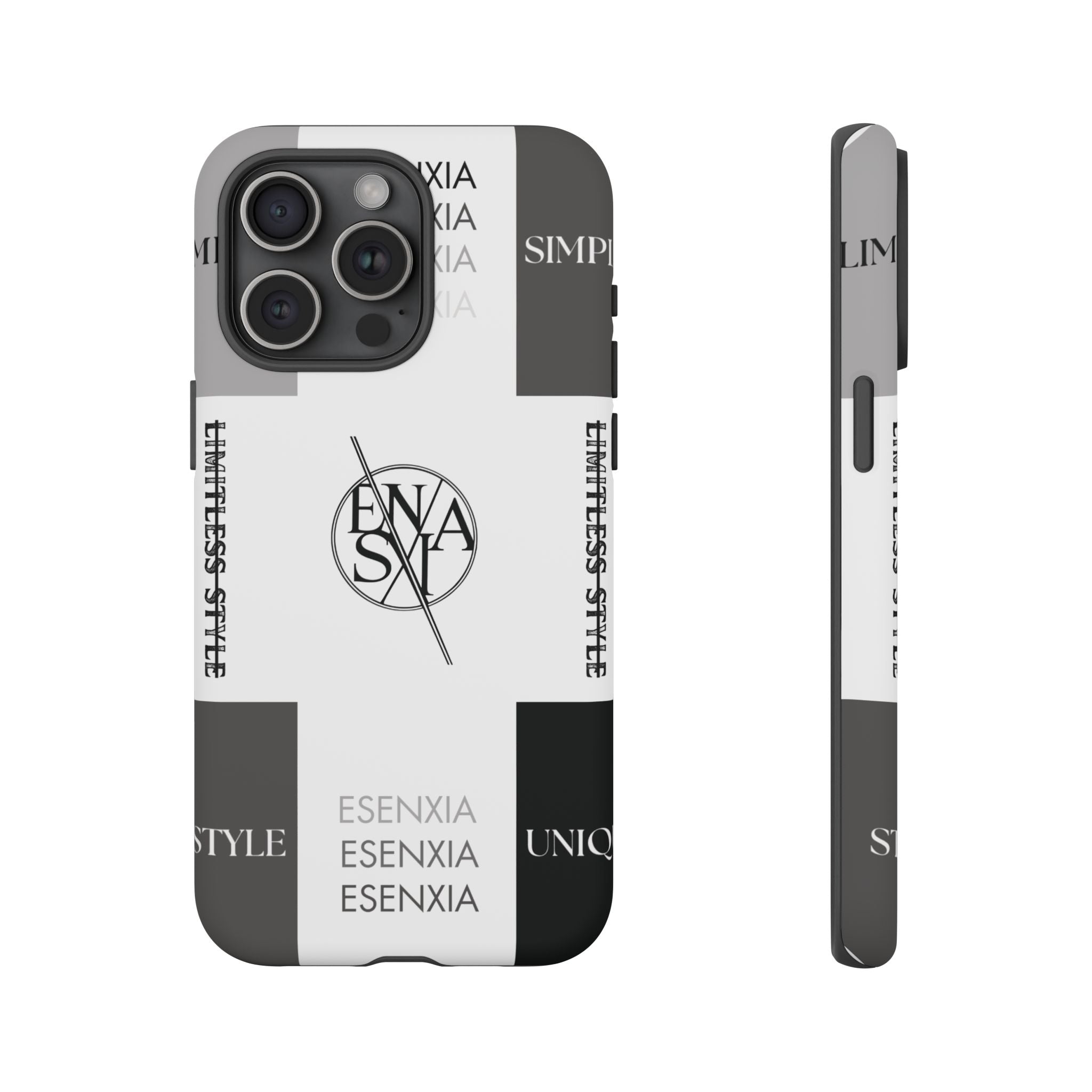 Gothic Monochrome Phone Case — 'ESENXIA' Logo Tough Case