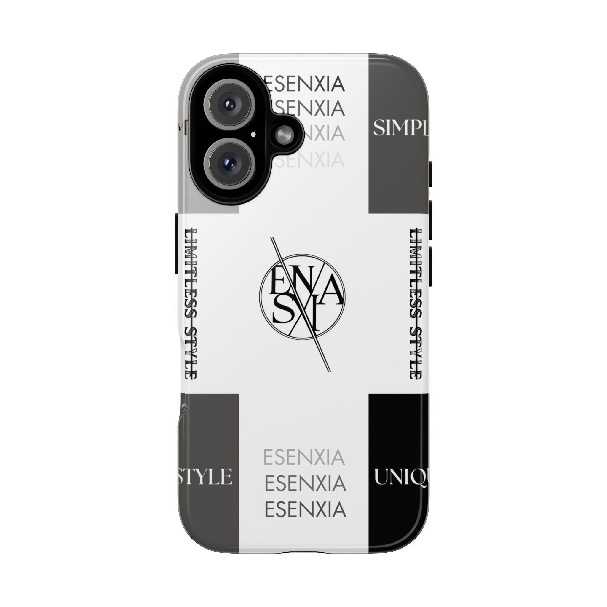Gothic Monochrome Phone Case — 'ESENXIA' Logo Tough Case