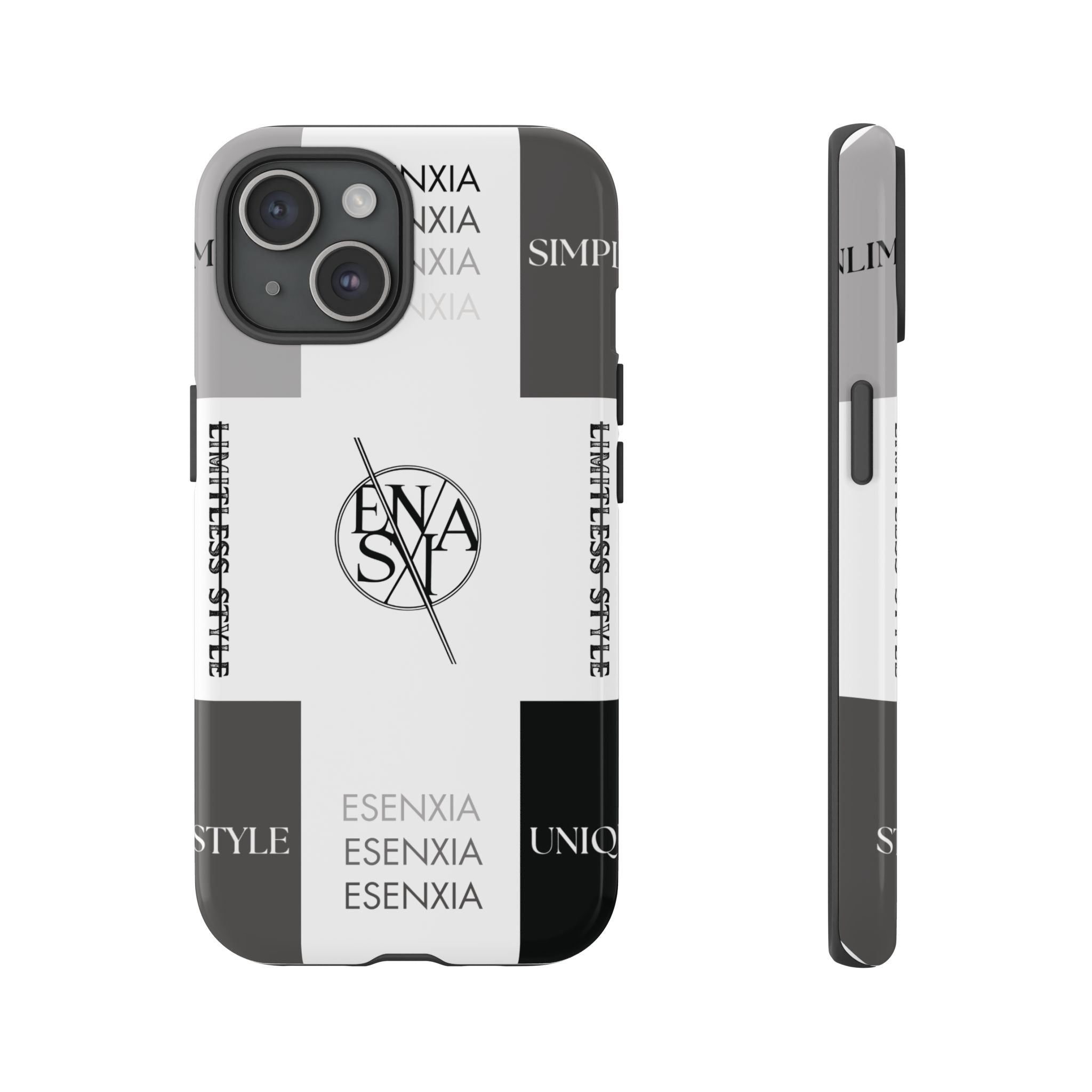Gothic Monochrome Phone Case — 'ESENXIA' Logo Tough Case