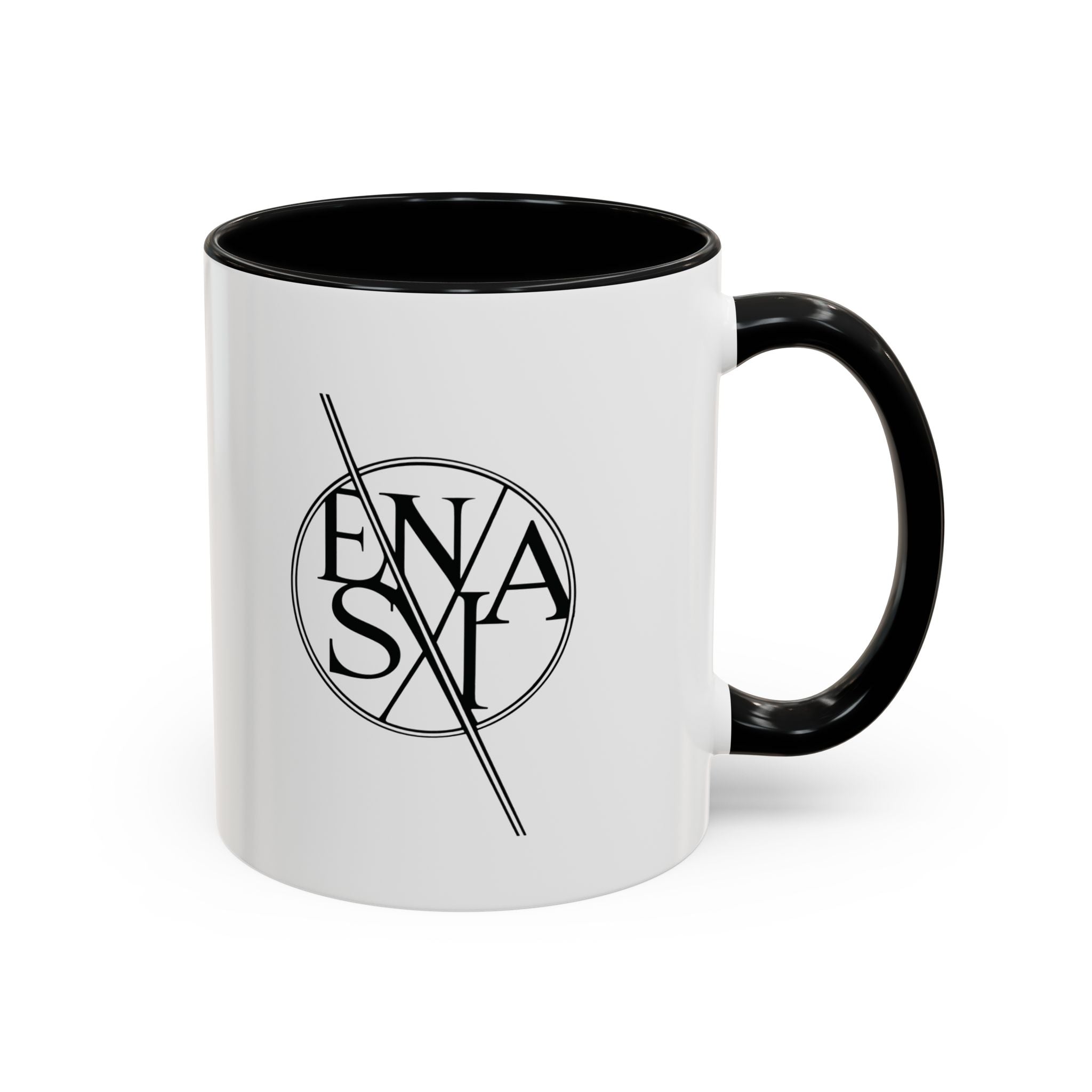 Accent Coffee Mug — Minimalist ENASL Logo Black-Handle Ceramic Mug (11/15oz)