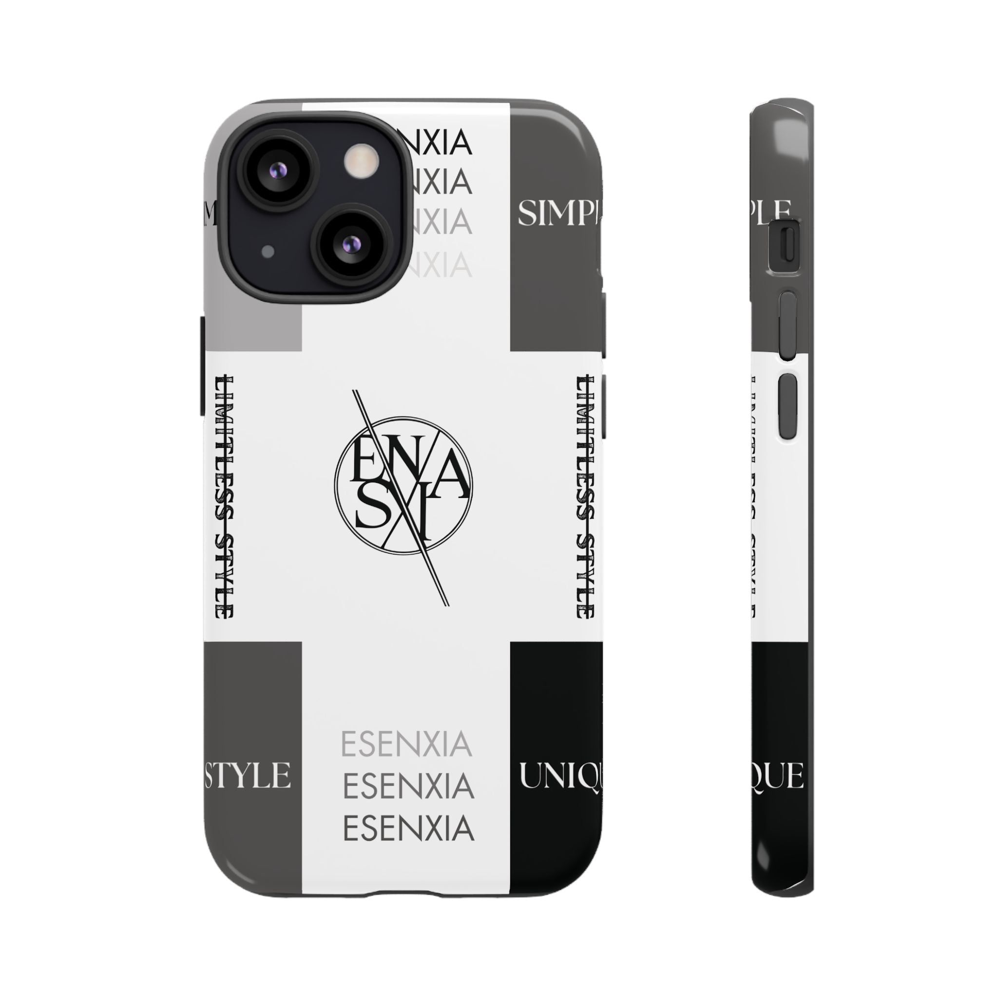 Gothic Monochrome Phone Case — 'ESENXIA' Logo Tough Case