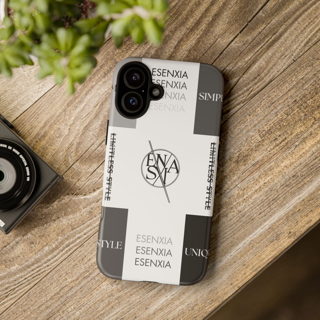 Gothic Monochrome Phone Case — 'ESENXIA' Logo Tough Case