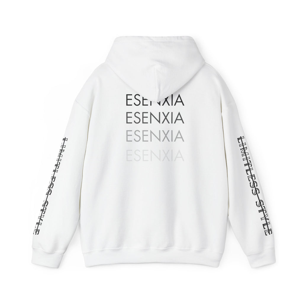 Esenxia Logo Hoodie — Minimalist Text Graphic Pullover with Sleeve Print