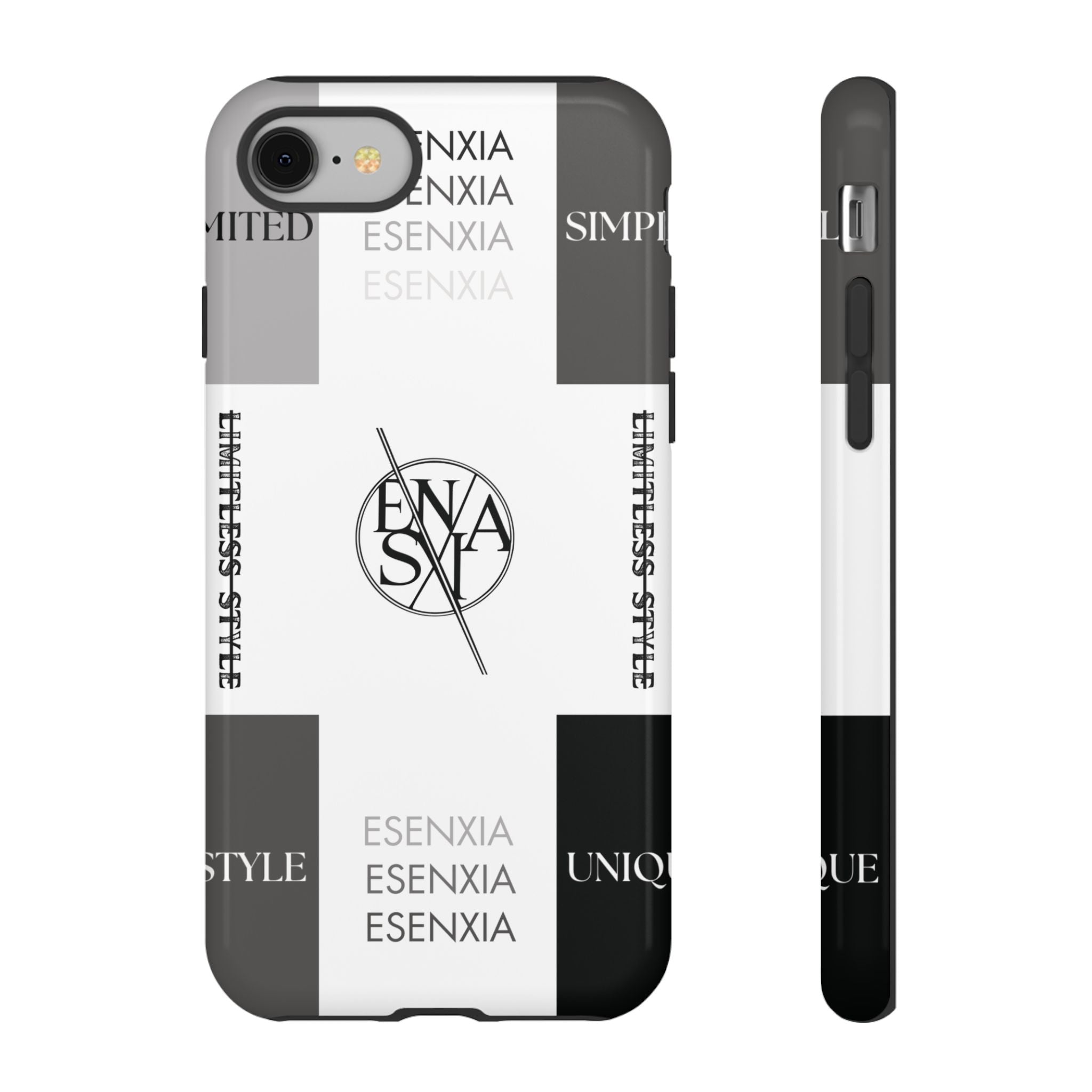 Gothic Monochrome Phone Case — 'ESENXIA' Logo Tough Case