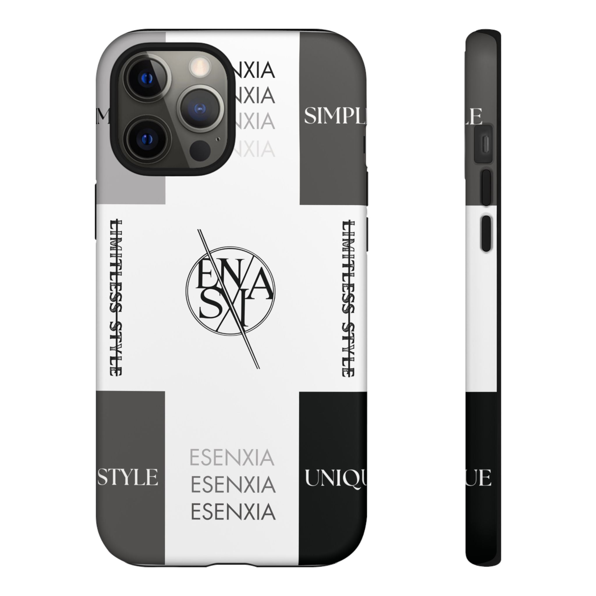 Gothic Monochrome Phone Case — 'ESENXIA' Logo Tough Case