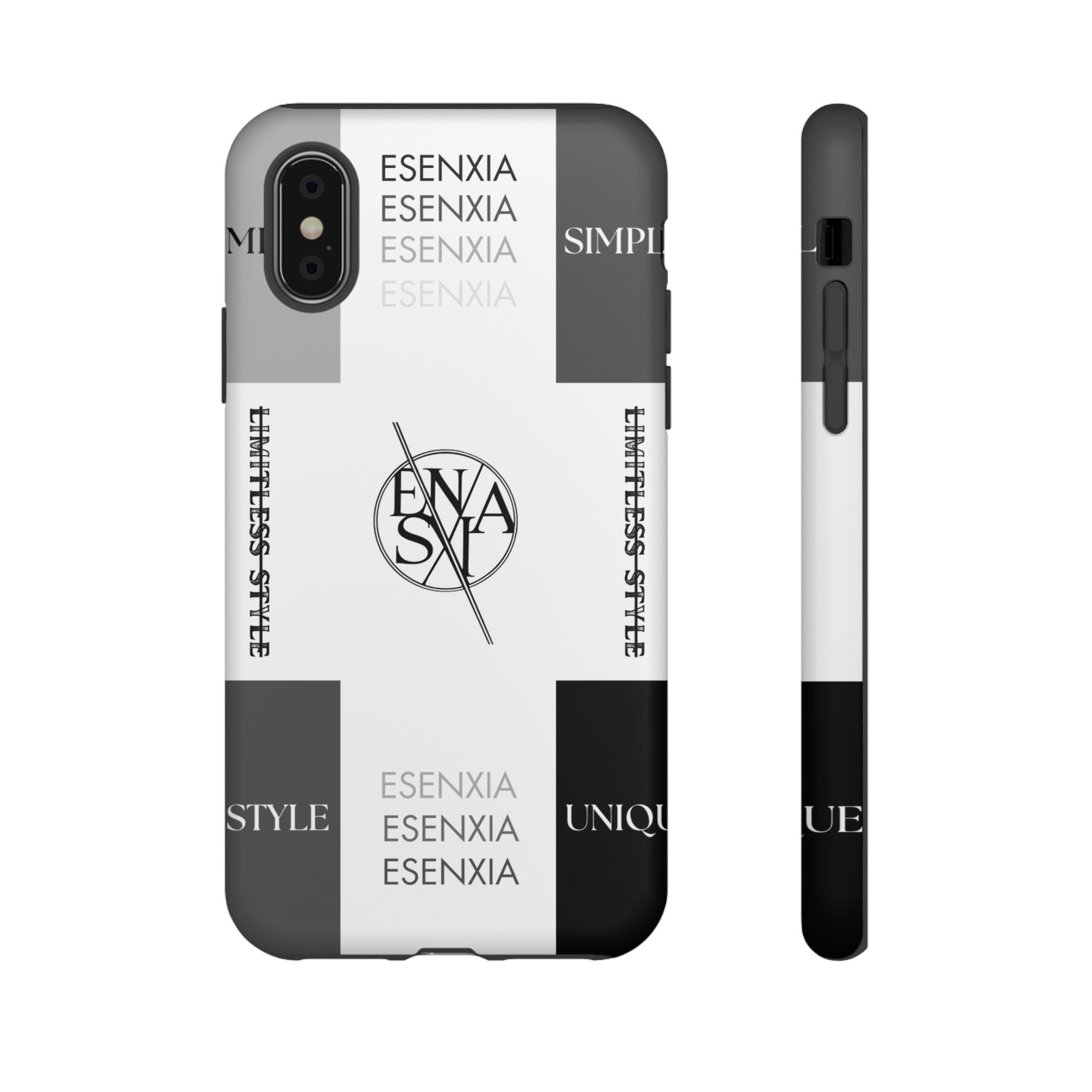 Gothic Monochrome Phone Case — 'ESENXIA' Logo Tough Case