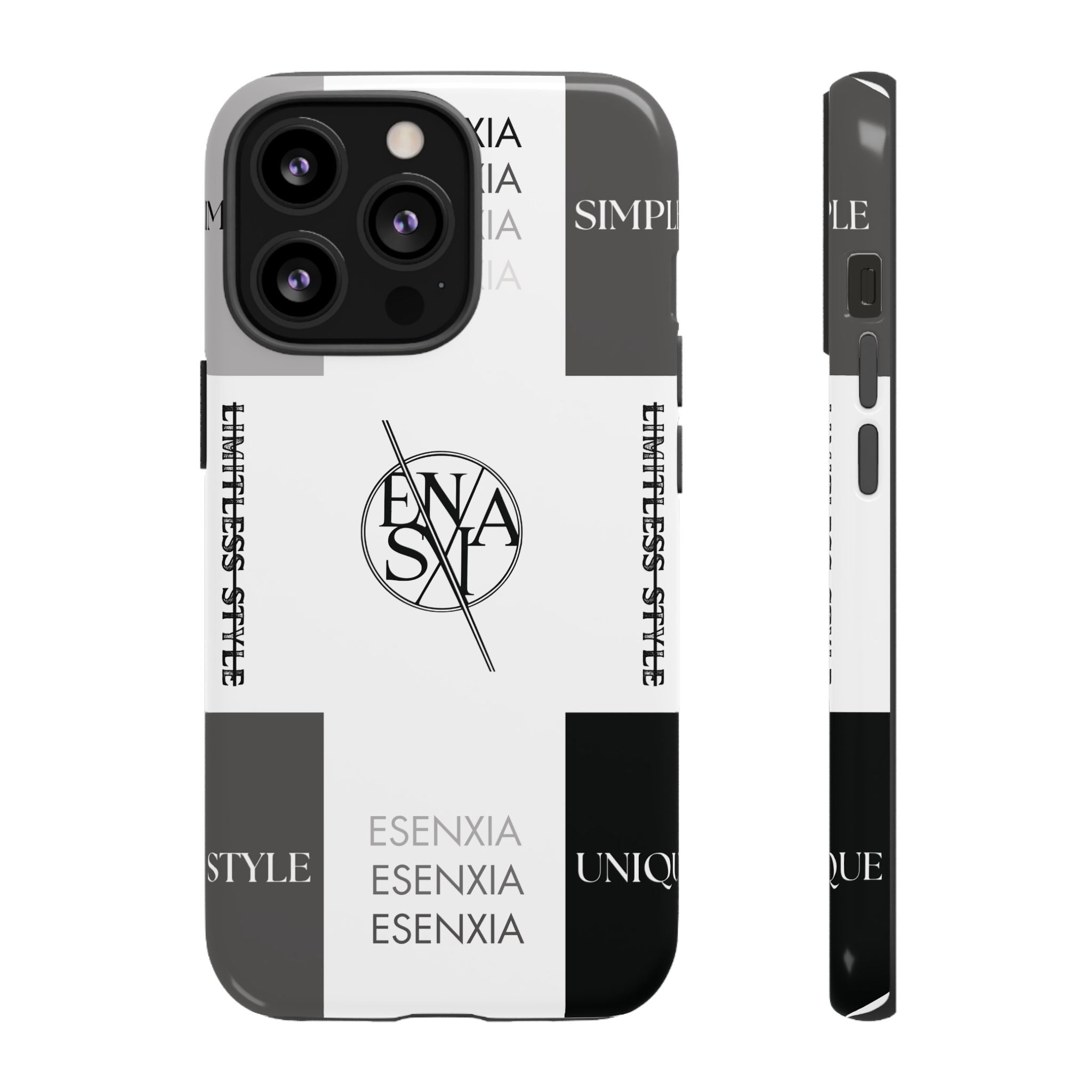 Gothic Monochrome Phone Case — 'ESENXIA' Logo Tough Case