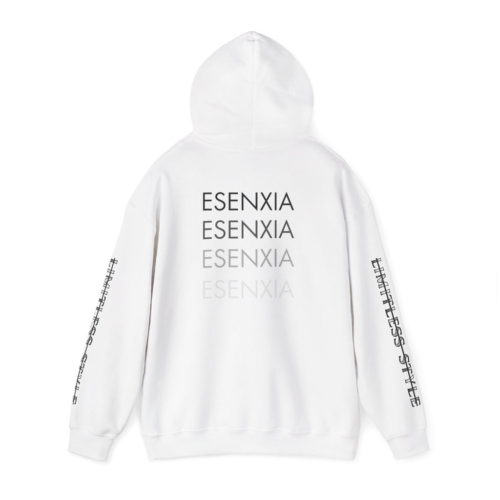 Esenxia Logo Hoodie — Minimalist Text Graphic Pullover with Sleeve Print