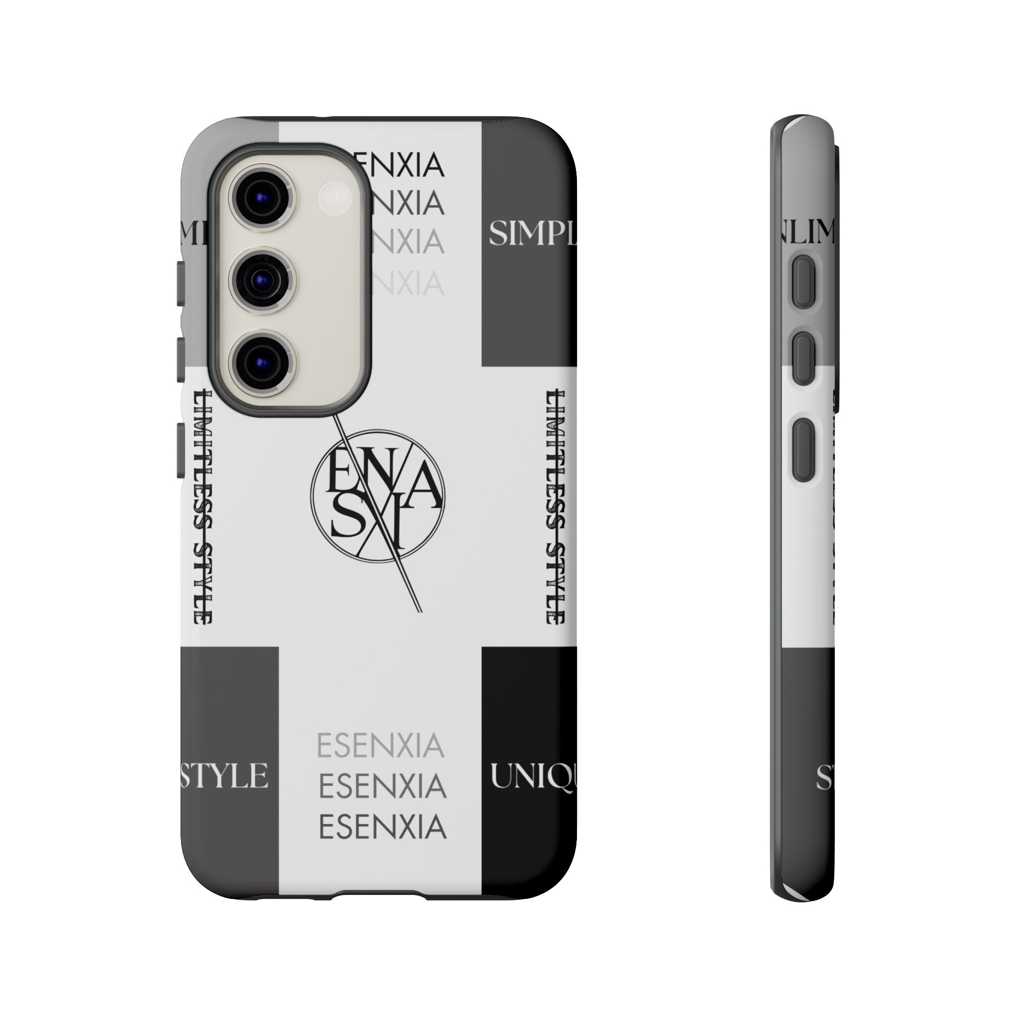 Gothic Monochrome Phone Case — 'ESENXIA' Logo Tough Case