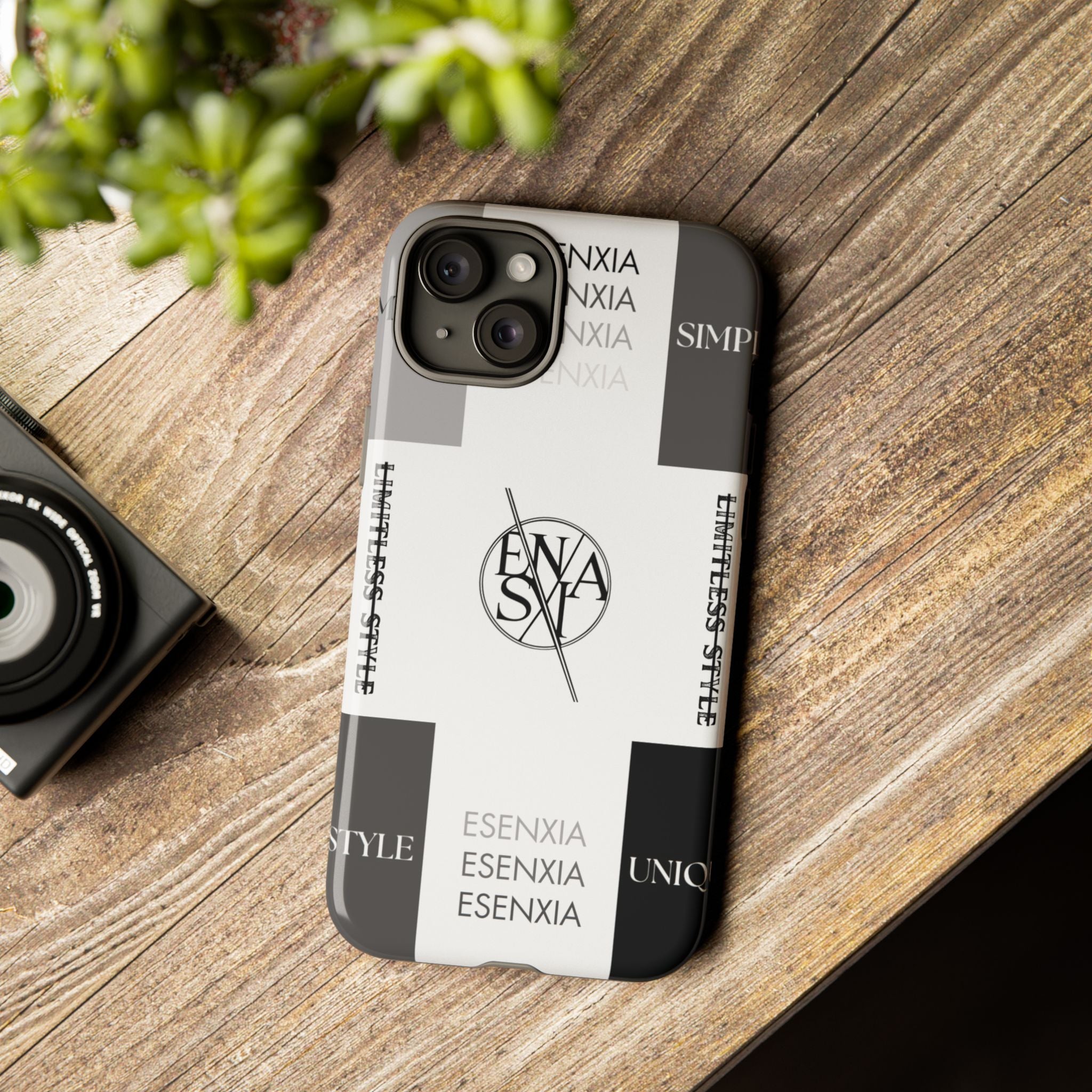 Gothic Monochrome Phone Case — 'ESENXIA' Logo Tough Case