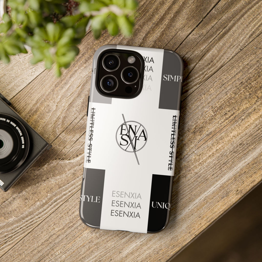 Gothic Monochrome Phone Case — 'ESENXIA' Logo Tough Case
