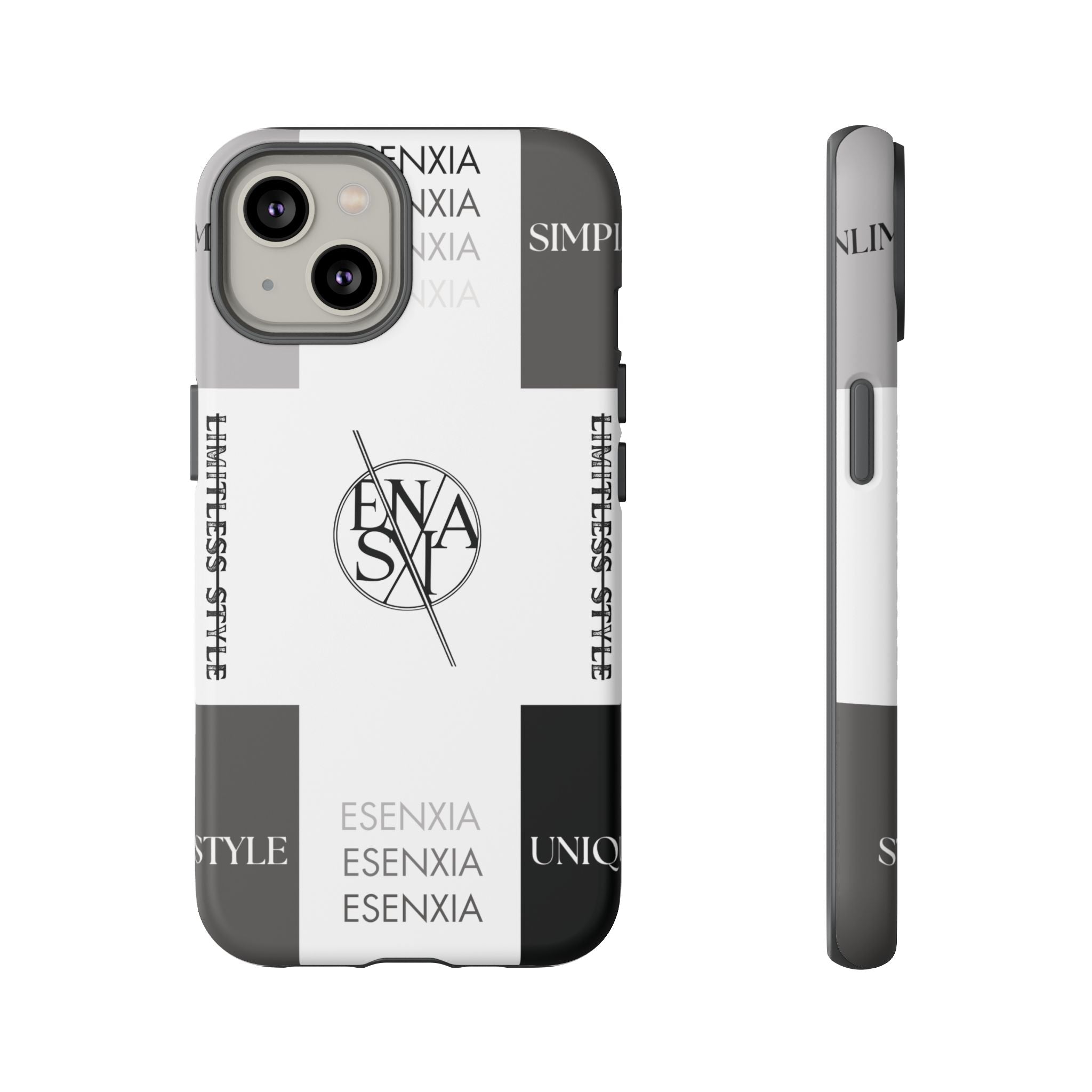 Gothic Monochrome Phone Case — 'ESENXIA' Logo Tough Case