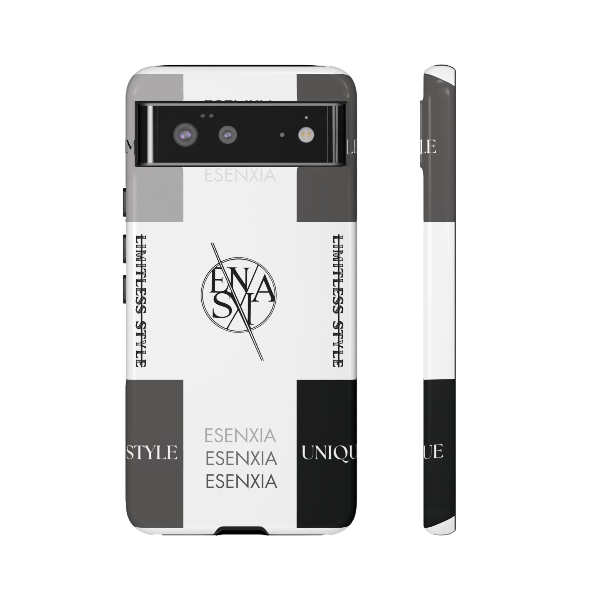 Gothic Monochrome Phone Case — 'ESENXIA' Logo Tough Case